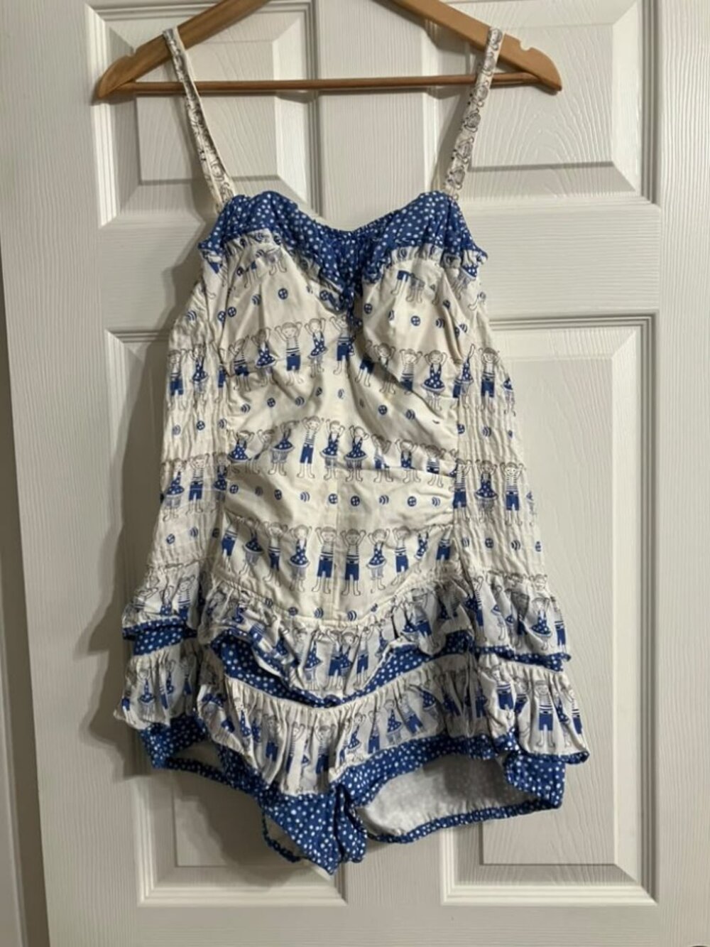 50's Vintage Catalina Swim White Blue Novelty Print One Piece Swim Suit WOUNDED - Picture 2 of 8